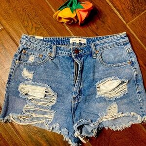 Almost Famous Denim High Rise Distressed Shorts